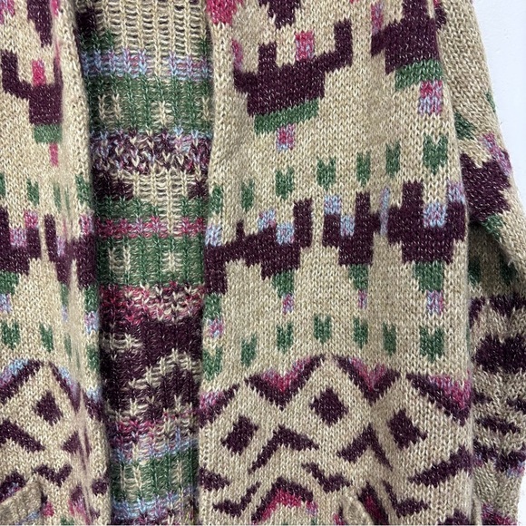J Jill Southwestern Aztec Boho Wool Sweater Cardigan Hooded Women's Petite XS - Picture 2 of 8